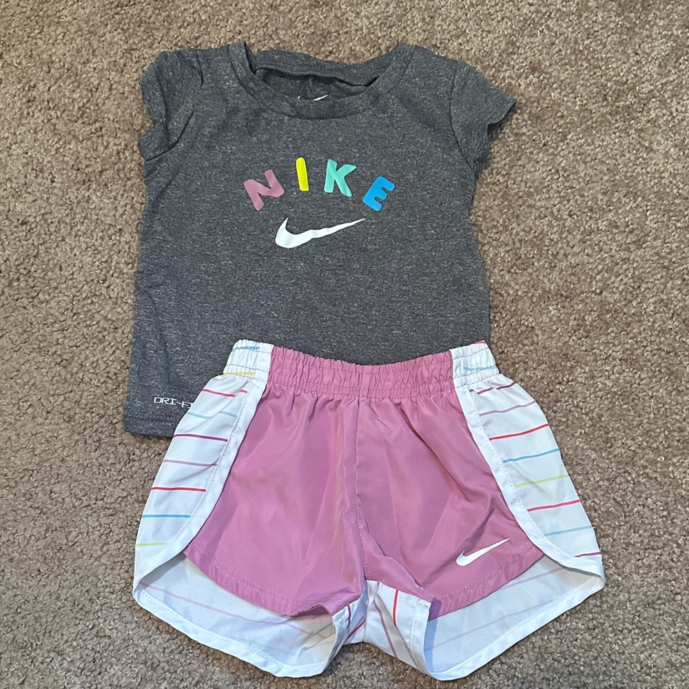 Nike Charcoal Tee and Pink Athletic Shorts